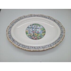 Royal Albert Silver Birch Serving Platter Oval 14x11 Spring Floral Botanical